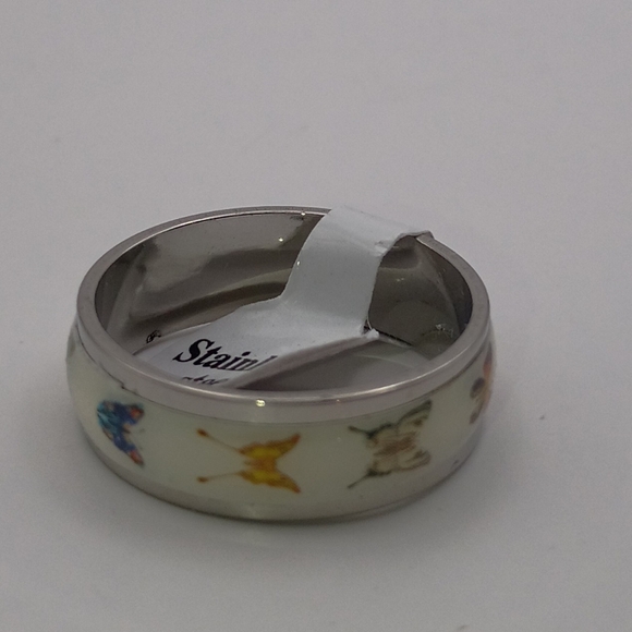 Butterfly Stainless Steel Ring Band - Colorful Enamel Design - US Size 10 / 20 - Picture 2 of 4